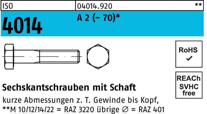 Actual product image Hexagon head screw ISO 4014 w.shank M 18 x 70 A 2 (- 70) (25 Screws per piece)