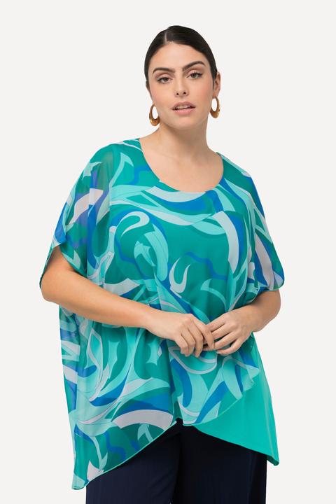 Immagine prodotto Ulla Popken Tunica con mantella in chiffon, scollo a girocollo e mezze maniche (58)