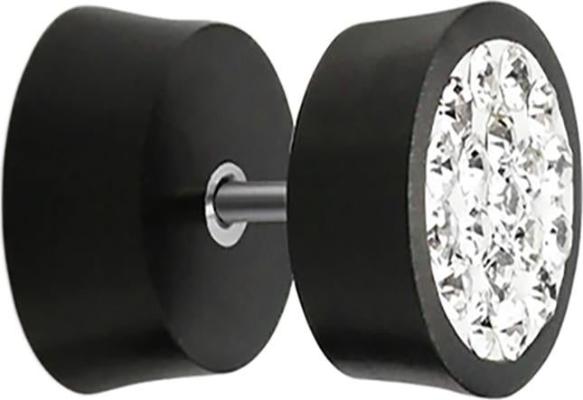 Produktbild Star Piercing Fake Plug aus Areng Holz mit Kristall silber und Epoxy Schutzschicht (ohne Messing, Organisch)