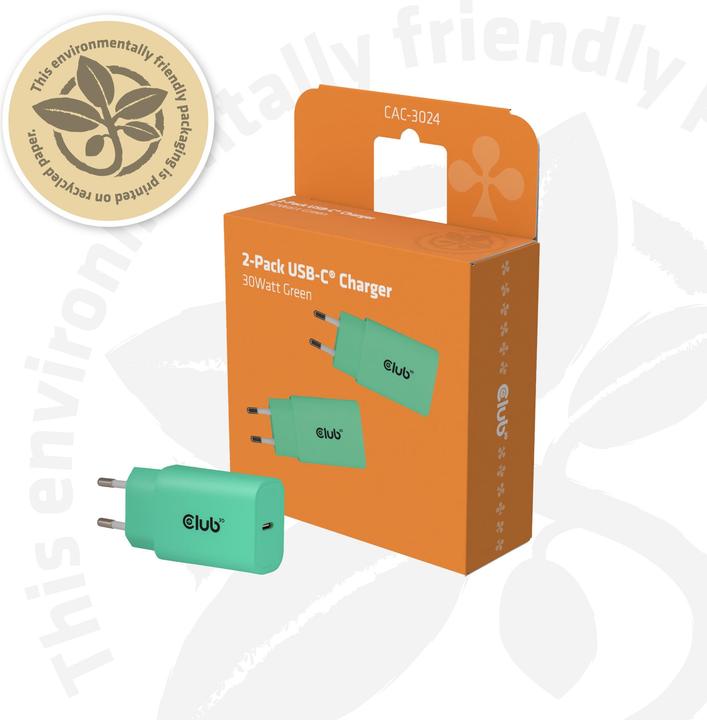 Actual product image Club 3D Club3D Lifestyle Ladegerät USB-C 30Watt, 2Stk grün retail (30 W, 1 portion)