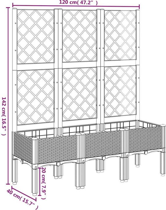 Image du produit vidaXL Bac à plantes avec treillis PP