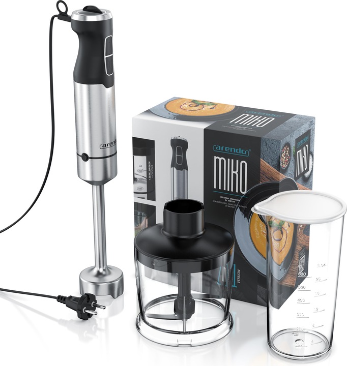 Immagine prodotto Arendo Frullatore a mano con caraffa graduata, 1000W, acciaio inox, lama a quattro lame, frullatore a
