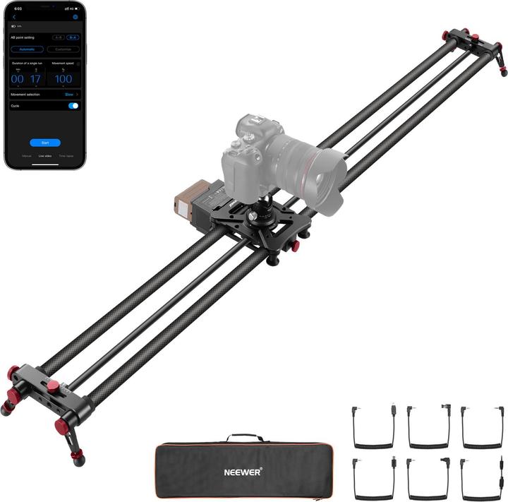 Actual product image Neewer 120cm Carbon Fiber Motorized Camera Slider With App Control (Slider)