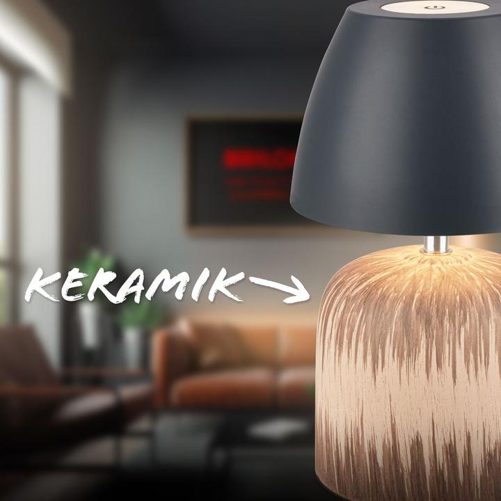 Actual product image Briloner Brilo unplugged CERA Akku LED Tischleuchte mit Touchdimmer- Anthrazit, Holz (200 lm)