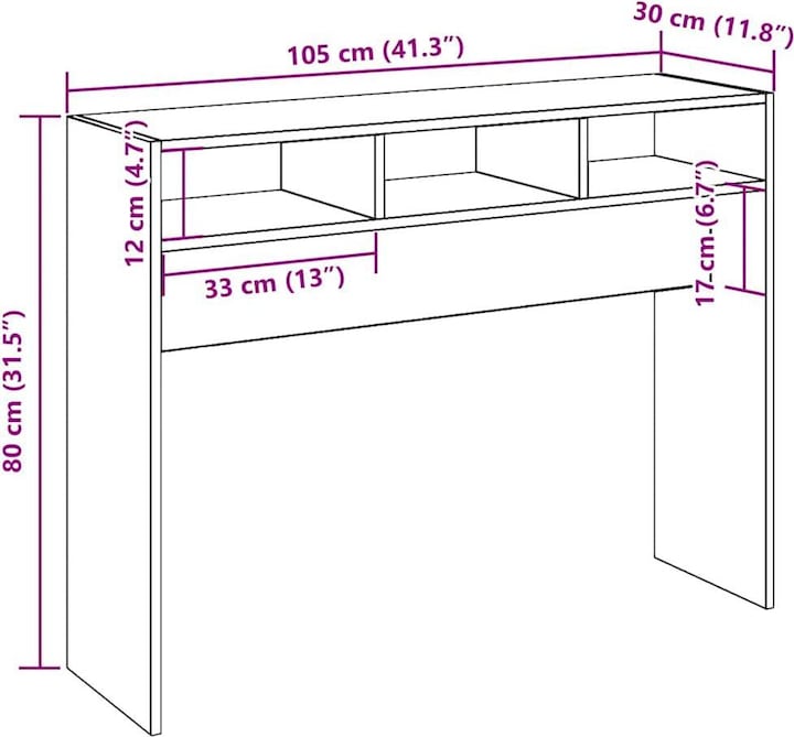 Produktbild VidaXL Konsolentisch Altholz-Optik 105x30x80 cm Holzwerkstoff Sofatisch (105 x 30 x 80 cm)