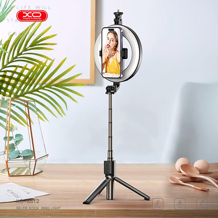 Produktbild xO Selfie-Stick Bluetooth-Stativ SS12 schwarz 95cm mit LED-Lampe