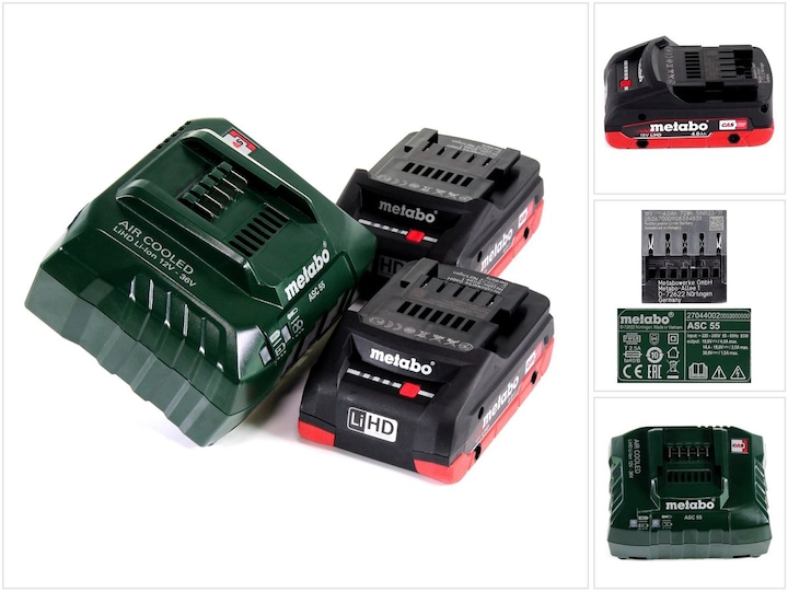 Metabo Battery base set 18V with 2x battery LiHD 4,0Ah ( 625367000 ) + charger ASC 55 ( 627044000 ) Folg (18 V)