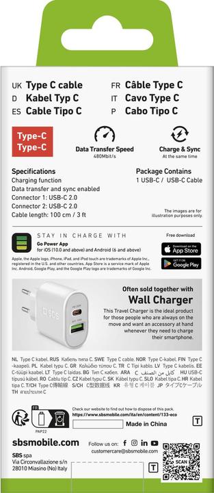 Nutritional values and ingredients SBS Cable (USB C, 1 m (1 m, USB 2.0, 25 W)