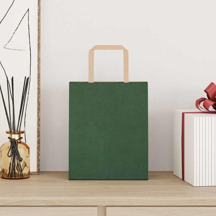 Image du produit VidaXL Sacs en papier kraft 250 pcs. avec anse Vert 18x8x22 cm Sac en papier (Pochette cadeau, 250 x)
