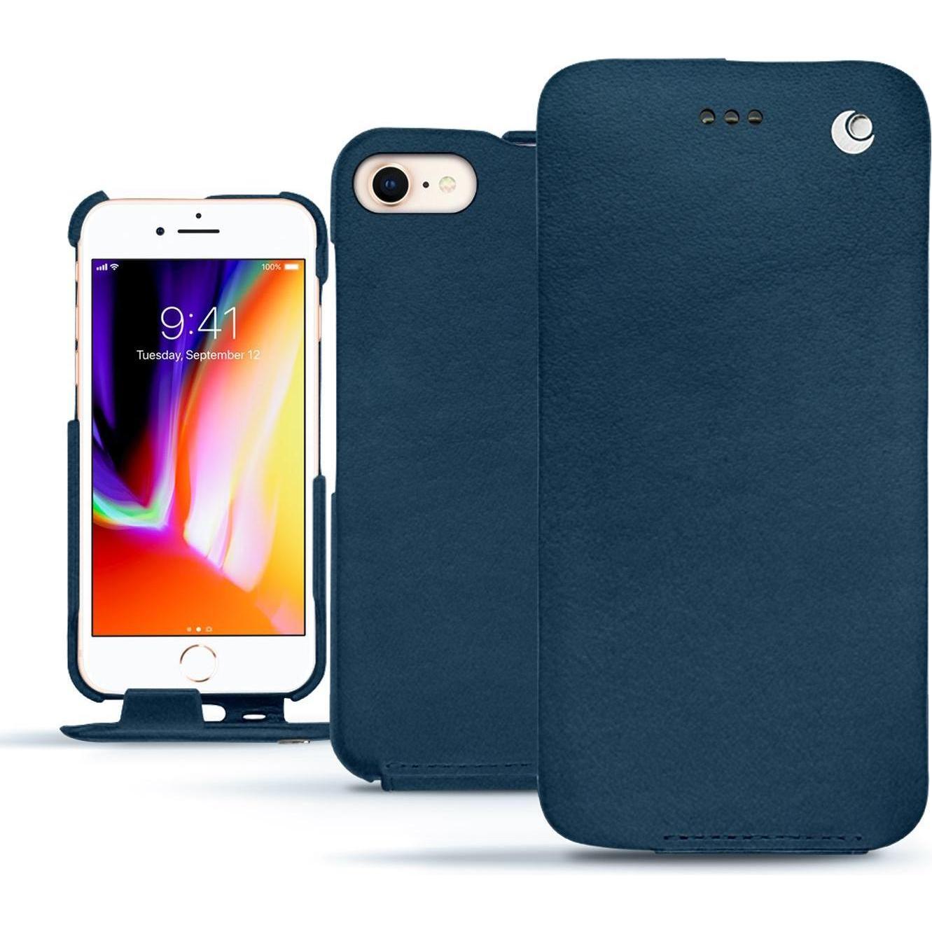 Noreve Lederschutzhülle vertikal (Apple iPhone 8), Smartphone Hülle, Blau
