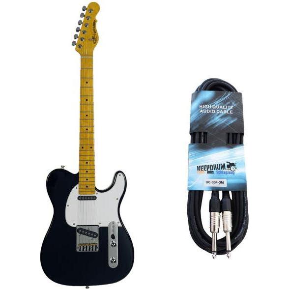 G&L GL Guitars E-Gitarre ASAT Classic Tribute Serie Schwarz mit Kabel (E-Gitarre, Sumpfesche, Ahorn, Nickel, Chrom Hardw...