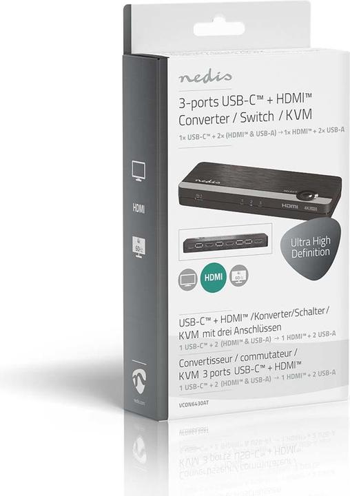 Produktbild Nedis HDMI ™ Converter | USB-C™ Buchse / 2x HDMI™ Eingang / 4x USB A Female | 1x HDMI™ Ausgang | 1-W