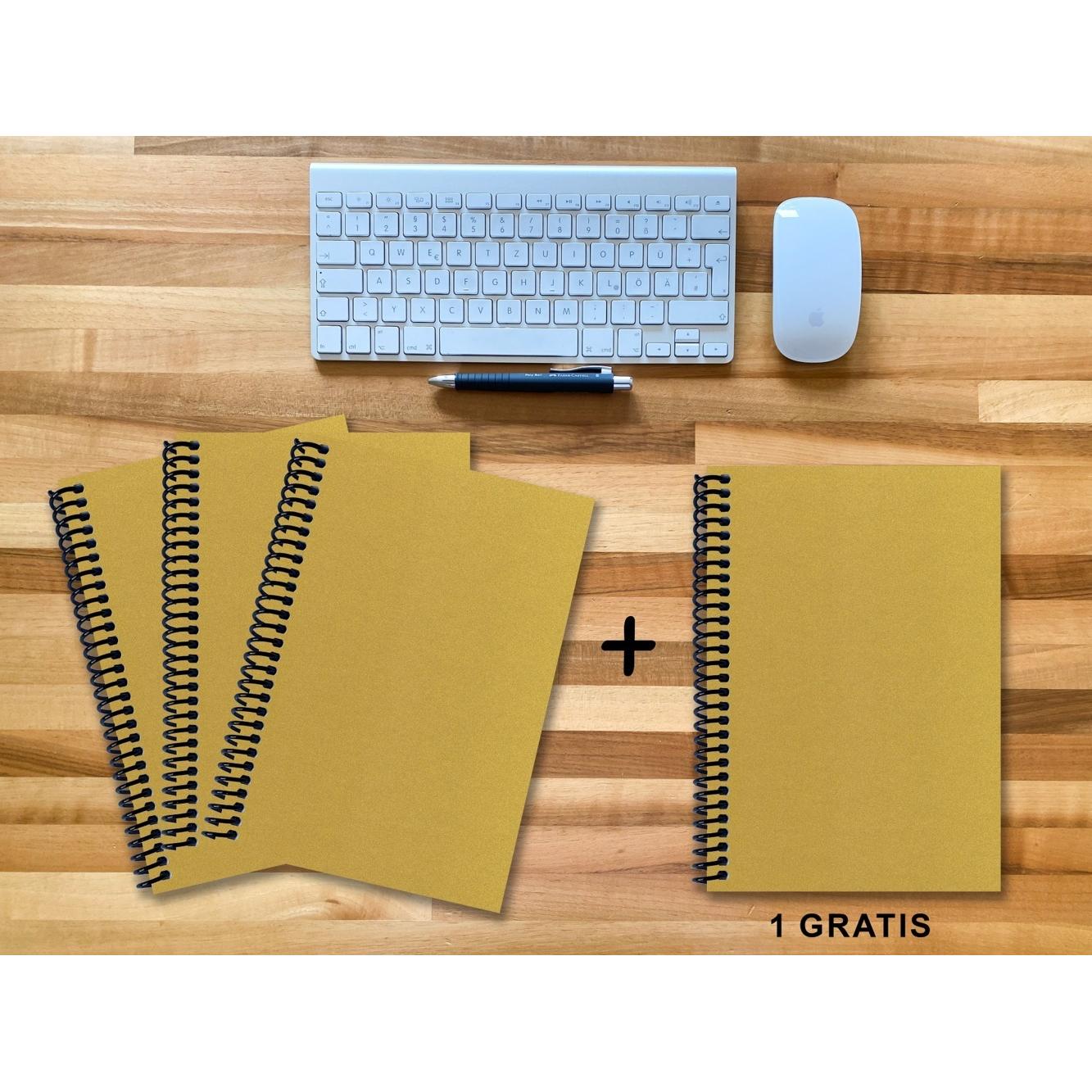 Thumbnail - E & Z, Heft + Block, A 4 Notizbuch - Set, 3+1 gratis, Luxury 80 Seiten GOLD GMUND SHIMMER, kariert 10x10mm (A4, Kariert)
