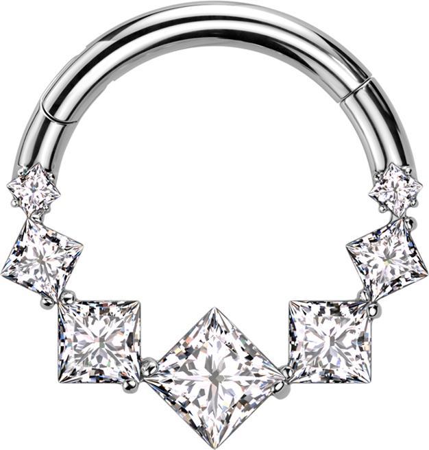 Actual product image Star Piercing Micro segment ring hinged silver seven square crystals silver (without brass, Titanium)
