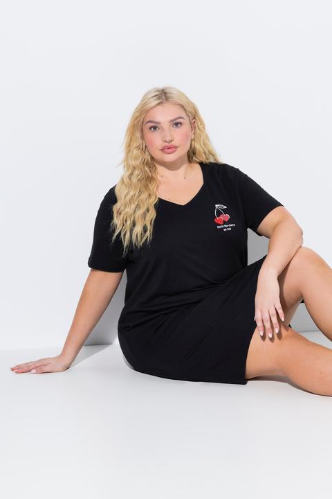 Image du produit Ulla Popken T-shirt long motif coeurs, col en V et manches courtes (42, 44)