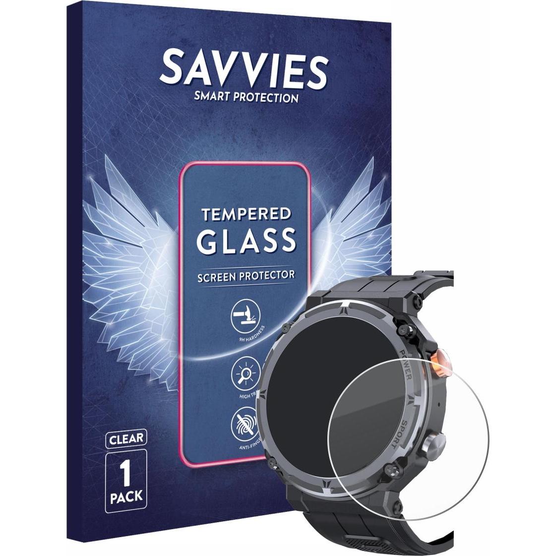 Savvies Panzerglas Schutzglas Displayschutz, Smartwatch Schutzfolie, Transparent