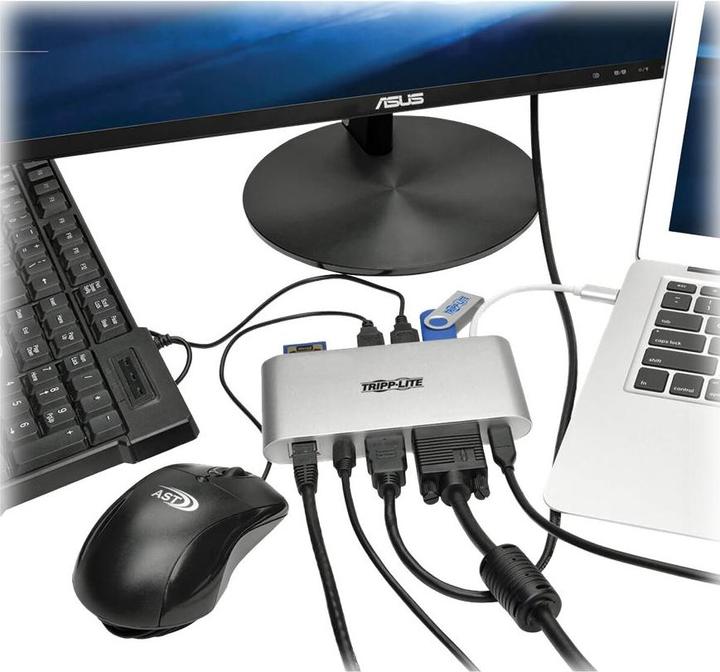 Image du produit Eaton Tripp Lite Series Station d'accueil USB C Hub USB 4K USB 3.1 Gen 1 avec USB-A, HDMI, VGA, mDP, Gigabit Ethernet (USB-C)