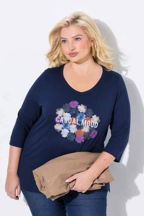 Immagine prodotto Ulla Popken maglia, fiori, Classic, scollo a V, manica 3/4 (56)