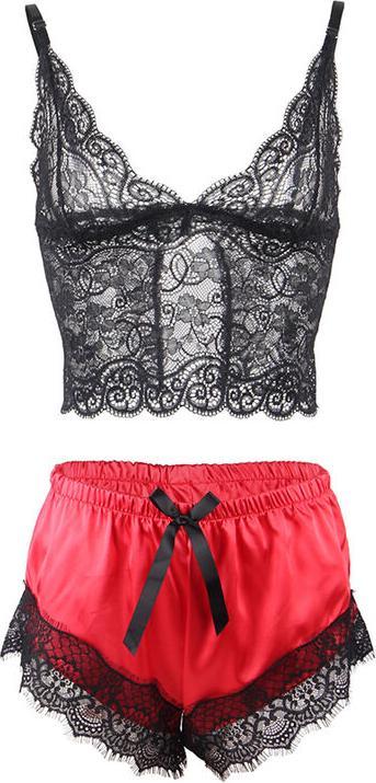 Image du produit Subblime 953966 CHEMISE DE NUIT EN SOIE DOUCE + PANTALON EN DENTELLE NOIR/ROUGE L/XL (S)