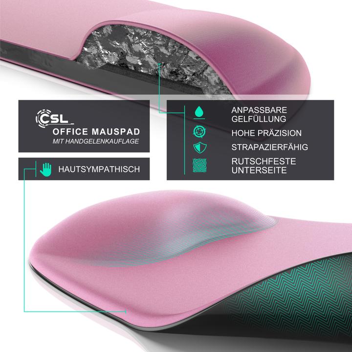 Actual product image CSL Mouse pad with gel cushion & wrist rest, comfort office mouse mat, dark pink