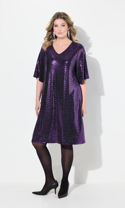 Produktbild Miamoda Damen grosse Grössen Kleid, A-Linie, Pailletten-Optik, 3/4-Ärmel violett 52 836334832-52 (52)