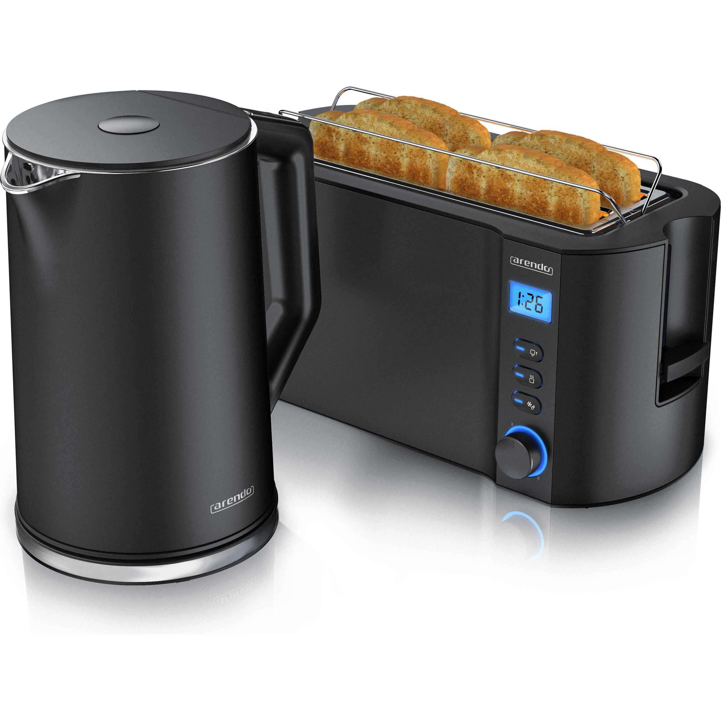 Arendo Frühstücks Set, Edelstahl Wasserkocher 1,5l Temperaturwahl & 4-Scheiben Langschlitz Toaster, Schwarz, Wasserkoche...
