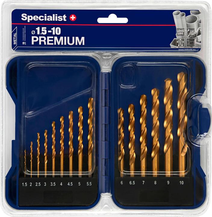 Titanium drill set 1.5-10 mm 15 pcs (1,5 - 10 mm)