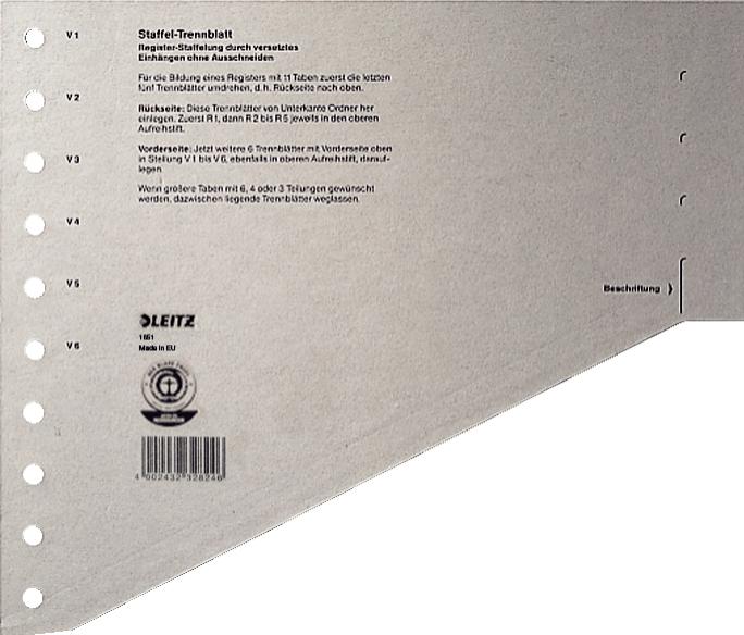 Actual product image Leitz Graduated dividers, DIN A4 extra wide, grey kraft cardboard 200 gsm, staggered arrangement