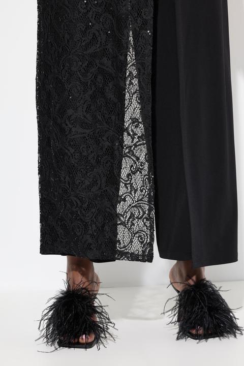 Image du produit Ulla Popken Combinaison avec voile en dentelle et paillettes, jambe large (54)