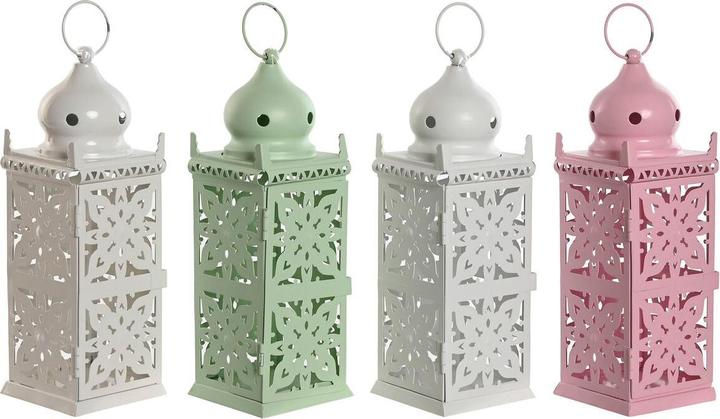 Esprit Lantern Home White Green Pink Iron Oriental 10 x 10 x 30 cm (4 Units)