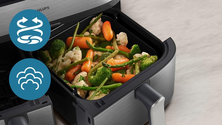 Actual product image Philips Steam Airfryer Dual Basket NA555/09