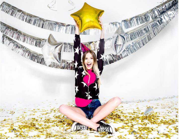 Actual product image Partydeco Confetti Cannon - 60cm - Metallic Tinsel - Silver (1 Piece)