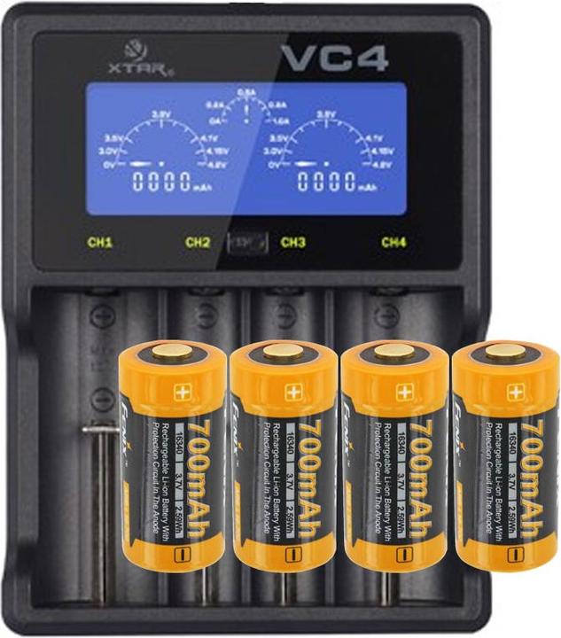 Immagine prodotto Fenix Batteria CR123 A 4 pezzi e caricatore rapido LCD (4 pz., CR123A, 760 mAh, Accumulatore di carica elettrica)