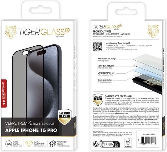Actual product image Tiger Glass film Recycled, Privacy (1 pcs., Apple iPhone 15 Pro)