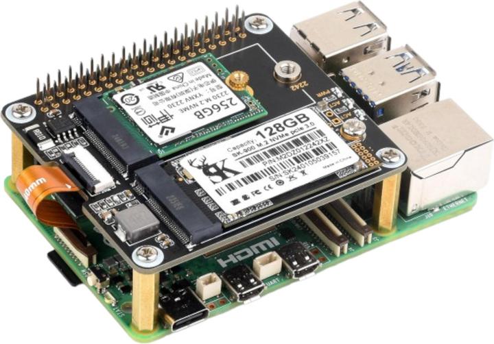 Immagine prodotto WaveShare Adattatore SSD doppio da PCIe a M.2 HAT+ per Raspberry Pi 5