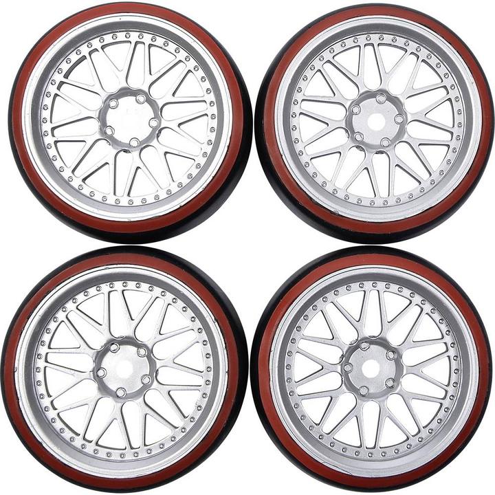 Actual product image Carson Complete wheels 1:10 wheel set drift (4) silver / red