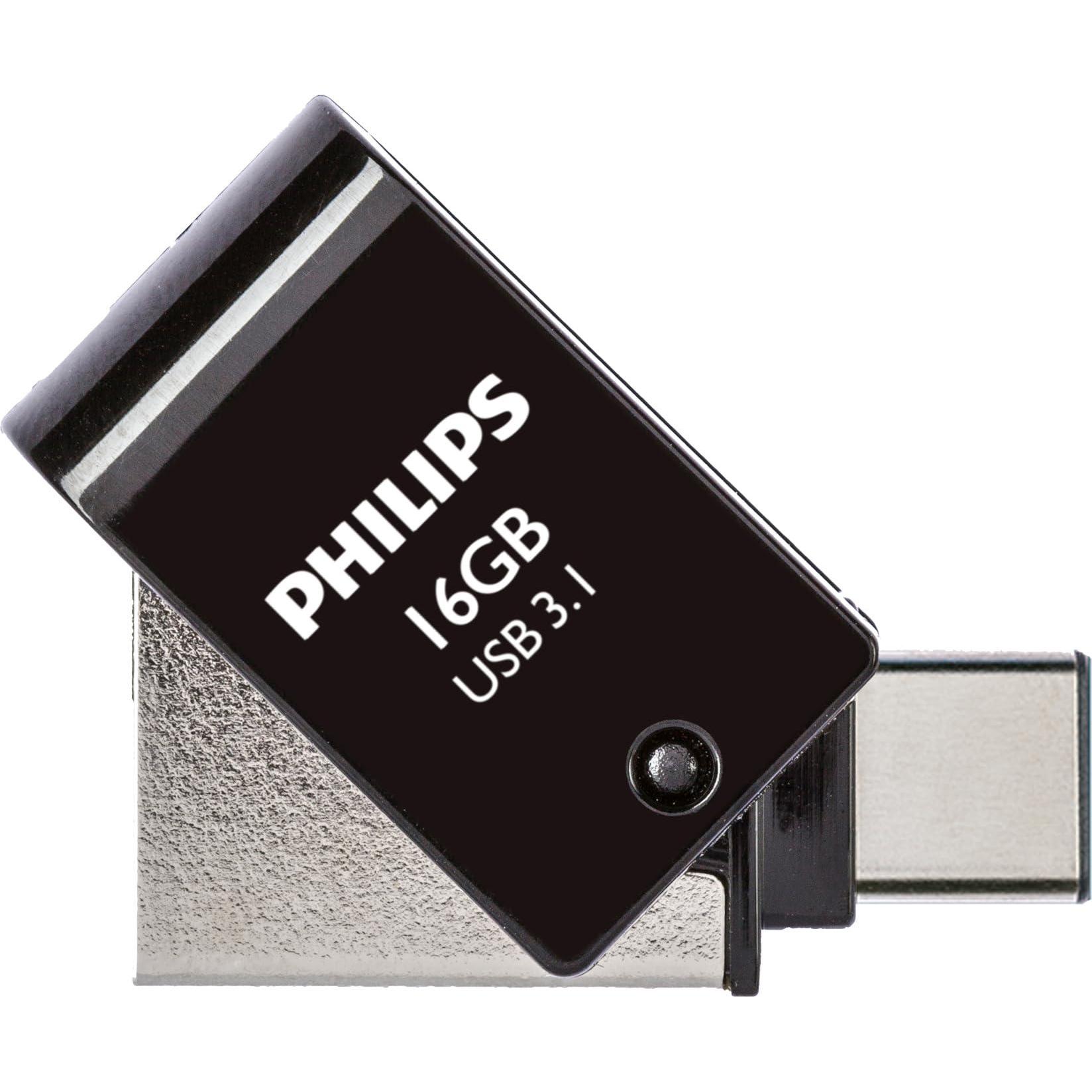 Philips FM16DC152B/00 (16 GB, USB-A, USB-C, USB 3.1), USB Stick, Schwarz, Silber