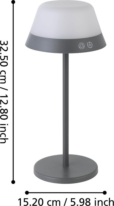 Produktbild EGLO Leuchten Akku-Tischleuchte MEGGIANO 1.5W, 32 cm, Grau, Dimmbar (170 lm)