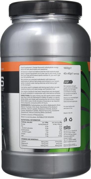 Valori nutrizionali e ingredienti SIS GO Electrolyte Drink (1 Pezzo/i, Granuli, 1800 g)