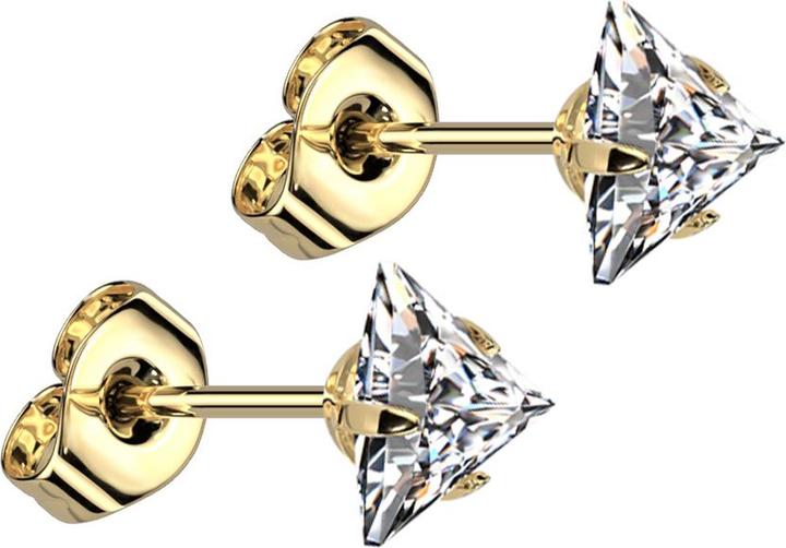 Actual product image Star Piercing Gold-plated stud earrings with silver triangle crystal (without brass, Surgical steel 316L)