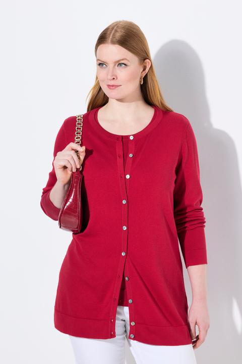 Immagine prodotto Ulla Popken Cardigan da twin set in cotone Pima con scollo a girocollo e maniche lunghe (62)