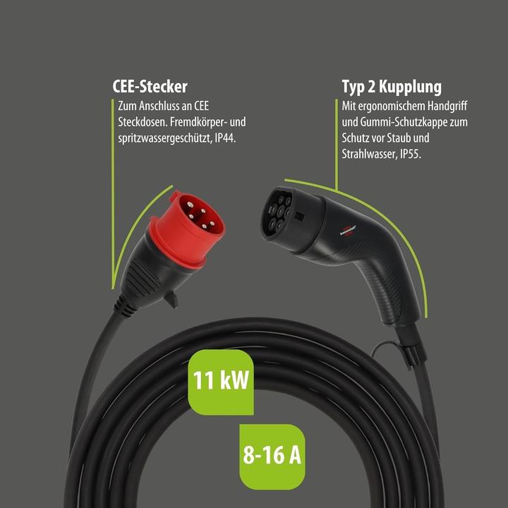Image du produit Brennenstuhl eMobility Ladekabel Typ 2 Mode 2 16 A 11 kW (11 kW, 16 A, 8 m)
