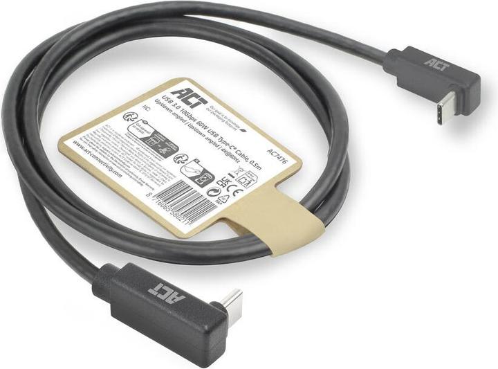 Actual product image ACT USB 3.0 10Gbps 60W USB Type-C (up/down angled) to USB Type-C (up/down angled) Cable, 0.5 meters (0.50 m, USB 3.1, 60 W)