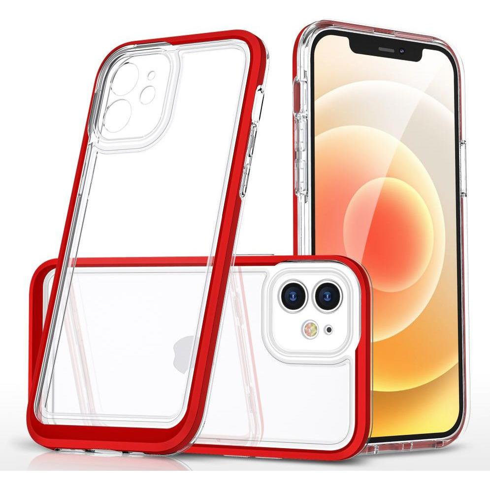 Hurtel Clear 3in1 case for iPhone 12 frame gel cover red (Apple iPhone 12), Smartphone Hülle, Rot