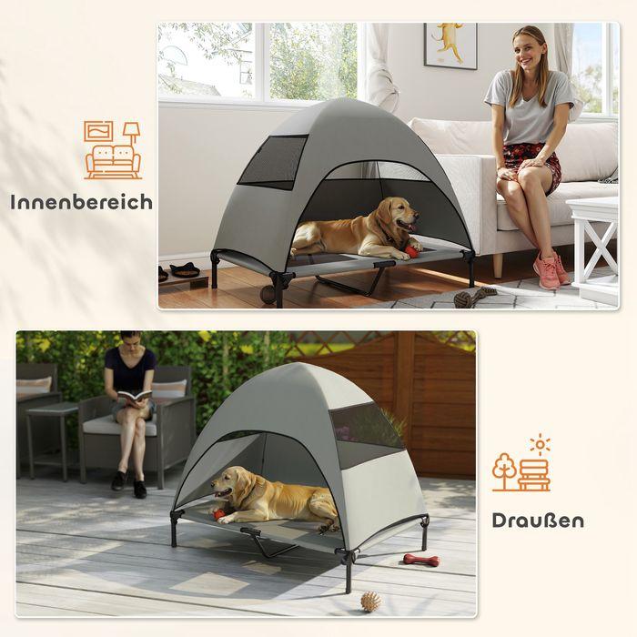 Produktbild Swisshandel24 Hundeliege Outdoor mit Dach, Erhöhtes Hundebett für Grosse Hunde, 106 x 76 x 99 cm, Hellgrau (Hund)