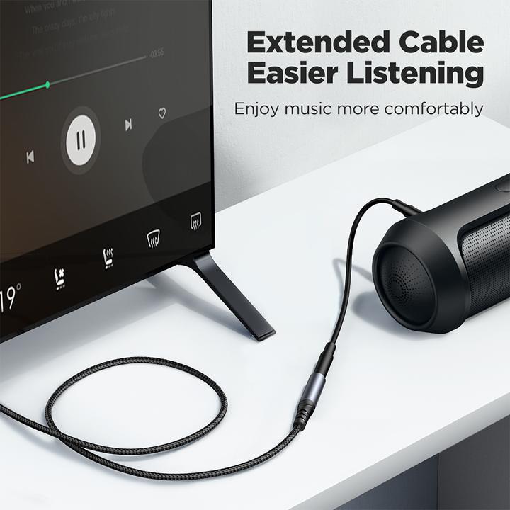 Actual product image Joyroom stereo audio cable AUX 3.5 mm mini jack (male) - mini jack (female) 1.2 m black (SY-A09) (1.20 m, AUX cable)