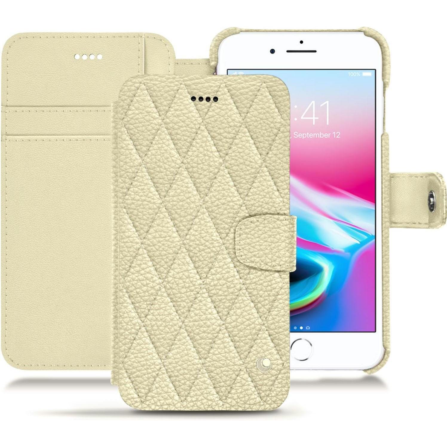 Noreve Lederschutzhülle Wallet (Apple iPhone 8 Plus), Smartphone Hülle, Weiss