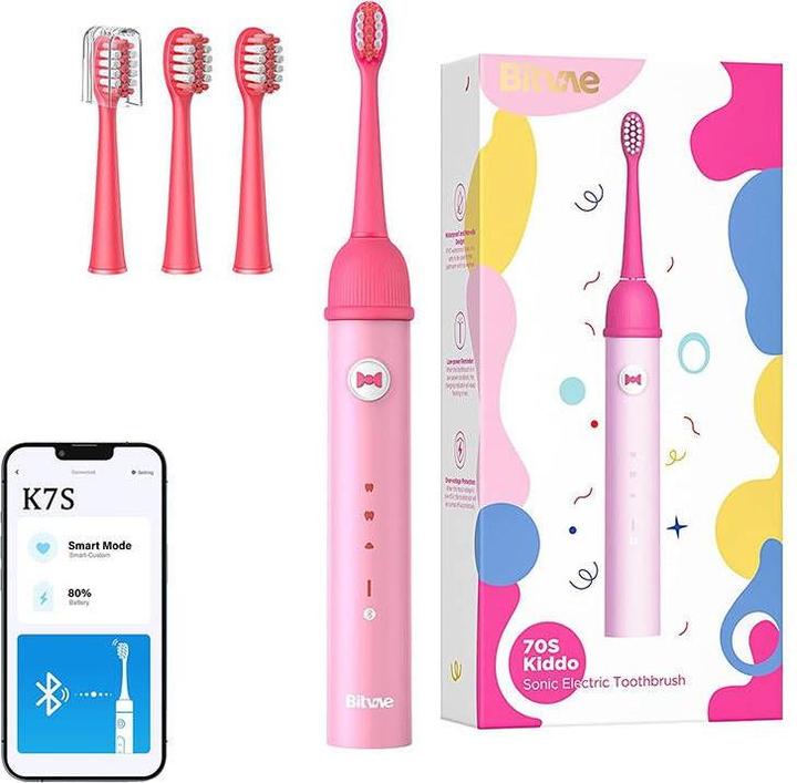 Bitvae Sonic toothbrush with app for kids and tips set K7S (pink) (Schallzahnbürste)