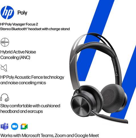 Actual product image Poly Voyager Focus 2 USB-C-C headset +USB-C/A adapter +charging cradle (Wireless, USB-C)