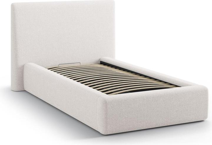 Actual product image Micadoni Storage Bed With Headboard, "Amy", Light Beige, 220x130x95 Made in Europe (90 x 200 cm)